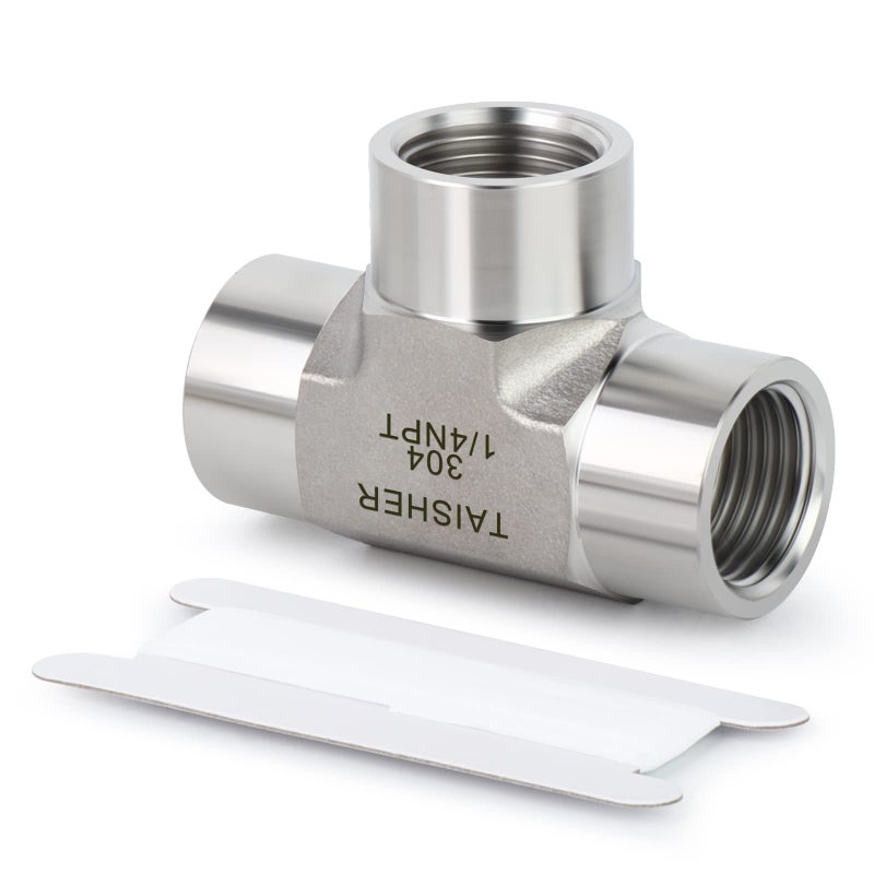 TAISHER 1PCS Forging of 304 Stainless Steel Tee Pipe Fittings 14 x 14 x 14 NPT Female Pipe Fittings