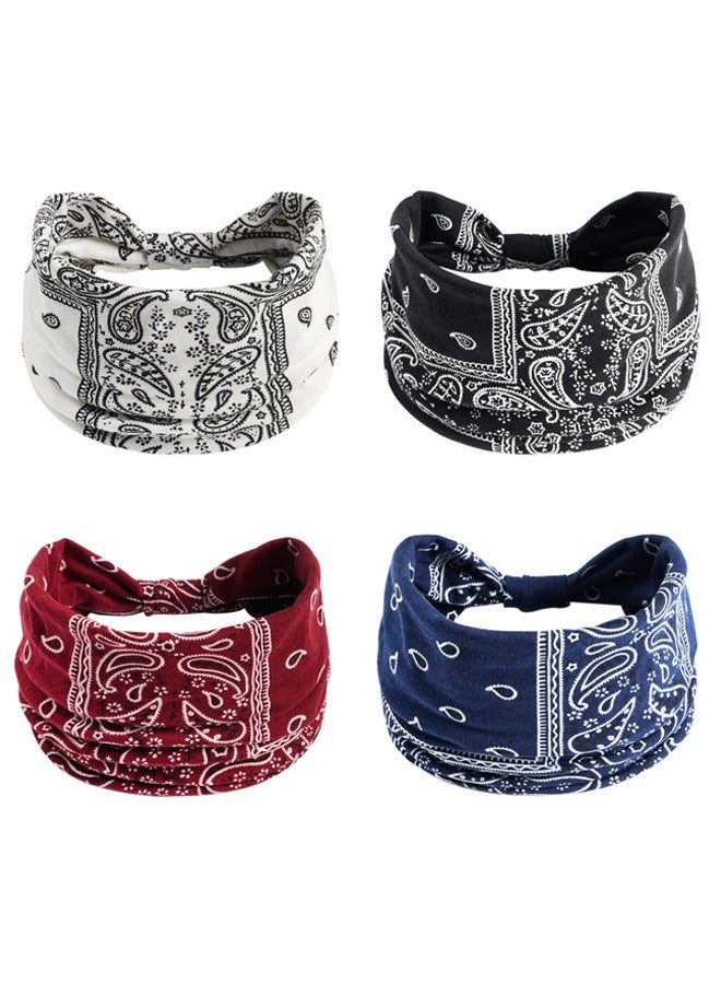 GUSGU Boho Headbands 4pcs Wide Knotted Head Bands Stretch Turban Headwraps Non Slip Sport Yoga Hair Accessories for Women and Girls - Image 1