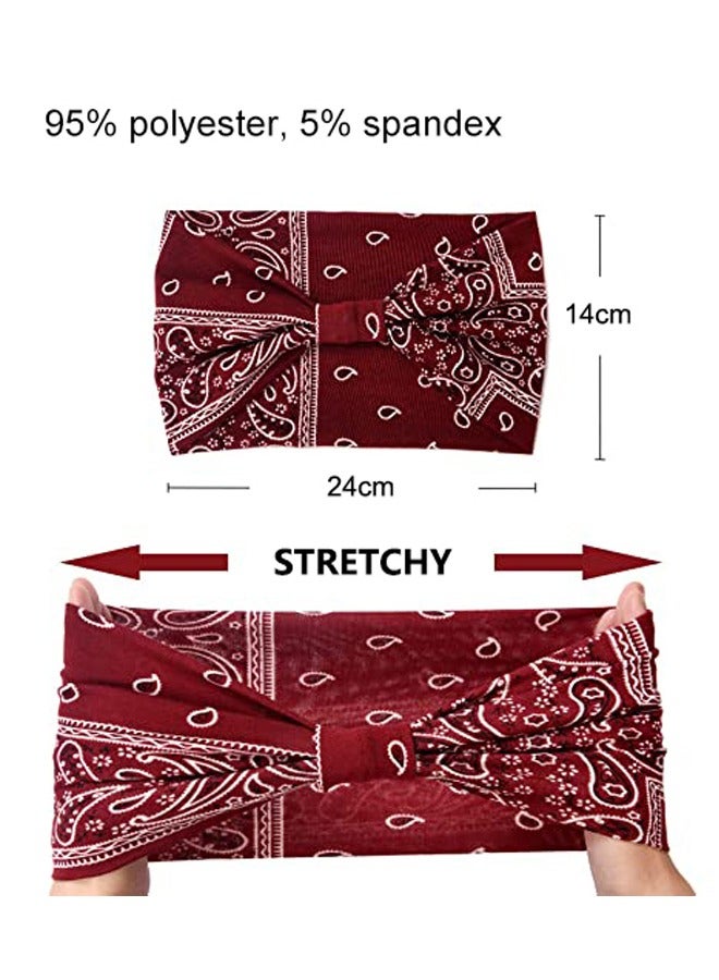 GUSGU Boho Headbands 4pcs Wide Knotted Head Bands Stretch Turban Headwraps Non Slip Sport Yoga Hair Accessories for Women and Girls - Image 2