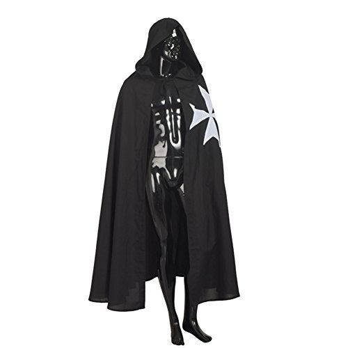 BLESSUME Medieval Hospitaller Hood Robe Templar Knight Cloak Halloween Costume Cape Unisex (Black, Large) - Image 3