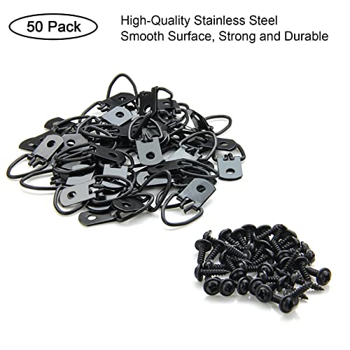 Suprom 50 Pcs D-Ring Picture Hangers with Screws for Hanging Photos Frame Canvas Clock Paintings Artwork (Black) - Image 2