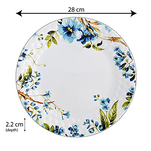 KONVIO Melamine Dinner Full Size Plates Set of 6, Unbreakable Plates (6 Pieces, 11 inches) (Floral - White) - Image 3