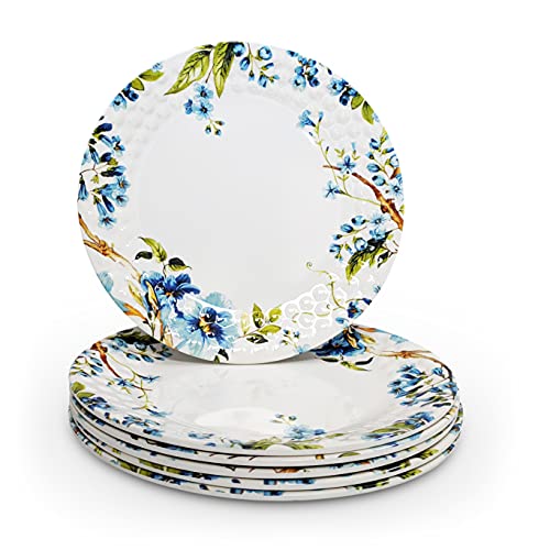 KONVIO Melamine Dinner Full Size Plates Set of 6, Unbreakable Plates (6 Pieces, 11 inches) (Floral - White) - Image 1
