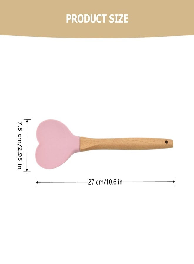 Nanchroadly 1 PCS Silicone Spatula Professional Rubber Spatulas Heat-Resistant Heart-Shaped Spatulas with Wood Handle for Nonstick Cookware, Cooking(Pink) - Image 2