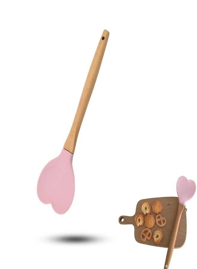 Nanchroadly 1 PCS Silicone Spatula Professional Rubber Spatulas Heat-Resistant Heart-Shaped Spatulas with Wood Handle for Nonstick Cookware, Cooking(Pink) - Image 1