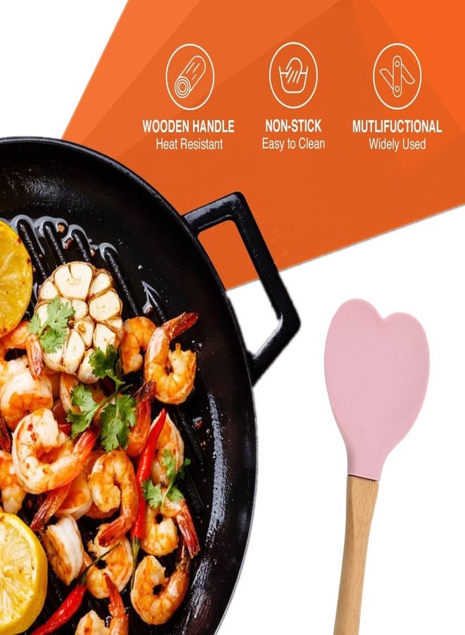 Nanchroadly 1 PCS Silicone Spatula Professional Rubber Spatulas Heat-Resistant Heart-Shaped Spatulas with Wood Handle for Nonstick Cookware, Cooking(Pink) - Image 4