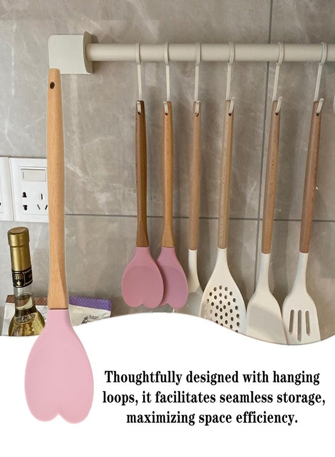 Nanchroadly 1 PCS Silicone Spatula Professional Rubber Spatulas Heat-Resistant Heart-Shaped Spatulas with Wood Handle for Nonstick Cookware, Cooking(Pink) - Image 5