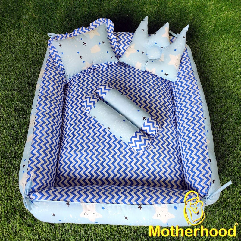 MOTHERHOOD MOTHERHOOD Box Baby Tub Bed and 4 pc Baby Pillow Luxury Baby Mattress Bed Sleeper Bedding Set coSleeper Safe Cotton Fabric with RFilled UltraSoft Comfortable for Newborn to Toddlers Sky - Image 2