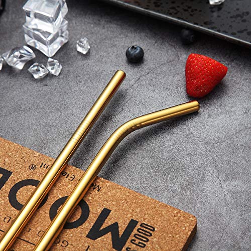 HOMQUEN 18 Piece Gold Stainless Steel Straws, 8.5 '' Reusable Drinking Straws,with Portable pouch,Suitable for wine and cold drinks (8 Straight/8 Bent/2 Brushes) - Image 4