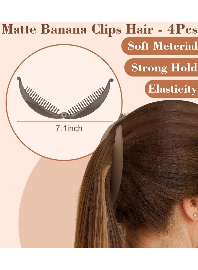 هابدو مشابك شعر، 4 قطع مشابك شعر على شكل موزة للشعر الرقيق الكثيف، مشابك شعر على شكل موزة غير لامعة، حامل كعكة ذيل الحصان القوي، إكسسوارات تصفيف الشعر، أكريليك، أسود، كاكي، قهوة، أزرق داكن - Image 2