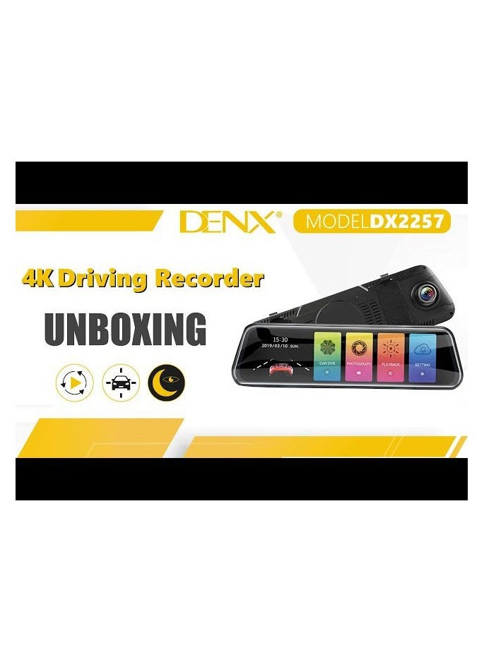 Denx - DINX DX2257 Car Front Mirrors Equipped with a 4K Front and Rear Dash Cam Camera - Image 1