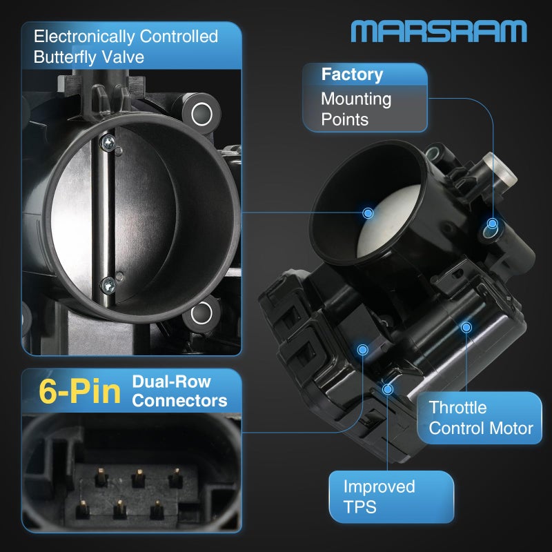 Marsram Electronic Throttle Body compatible for Dodge Dakota Durango Nitro Ram 1500, for Jeep Commander Liberty Wrangler Grand Cherokee, V6 226 3.7L 231 3.8L OE: 04861661AA 04861661AB 977-785 - Image 3