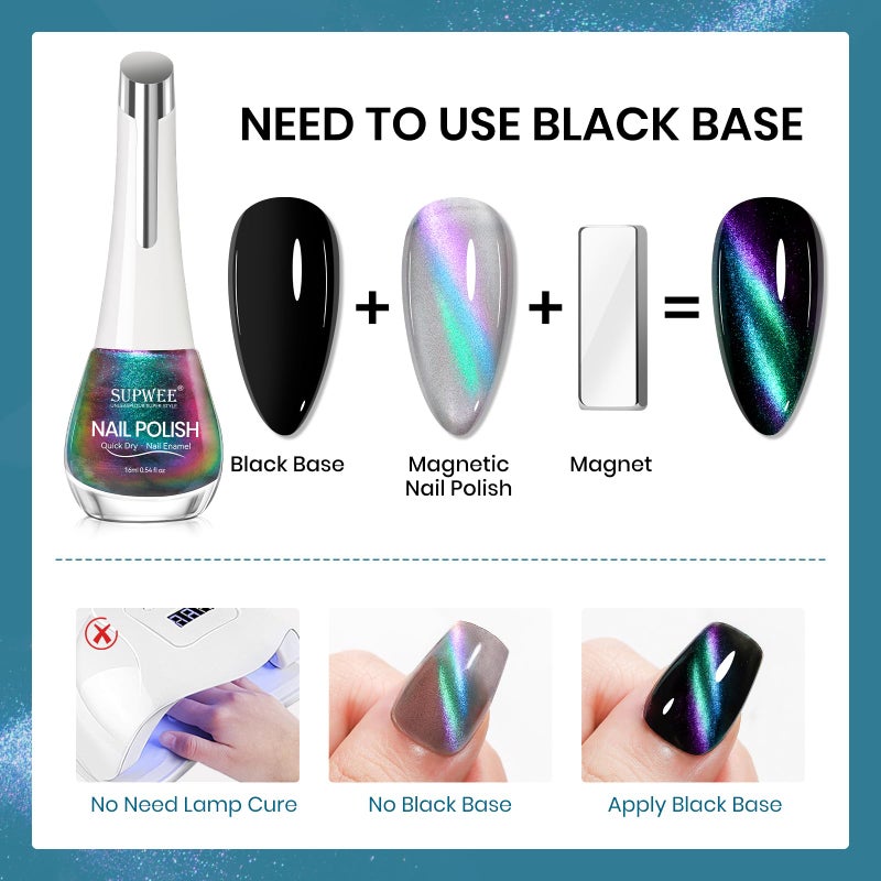 SUPWEE Cat Eye Nail Polish Non Gel with Magnet Quick Dry Cateye Magnetic Nail Polish for Fingernail Air Drying Fast Lacquer Manicure Gift For Women Girls 16ml, 0.54fl oz - Image 2