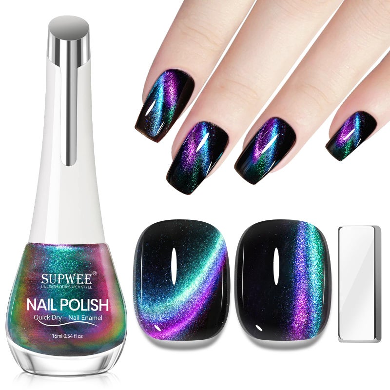 SUPWEE Cat Eye Nail Polish Non Gel with Magnet Quick Dry Cateye Magnetic Nail Polish for Fingernail Air Drying Fast Lacquer Manicure Gift For Women Girls 16ml, 0.54fl oz - Image 1