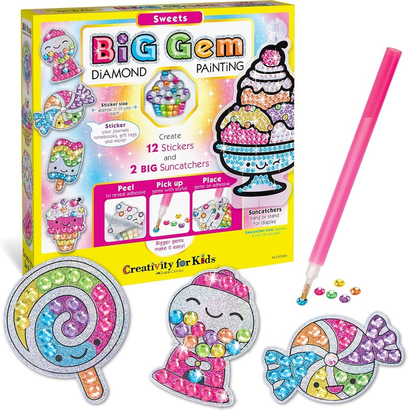 Creativity for Kids Big Gem Diamond Painting Kit: Sweets Stickers and Suncatchers - Diamond Art for Kids, DIY Stickers and Suncatcher Kit for Girls Ages 6-8+ - Image 1