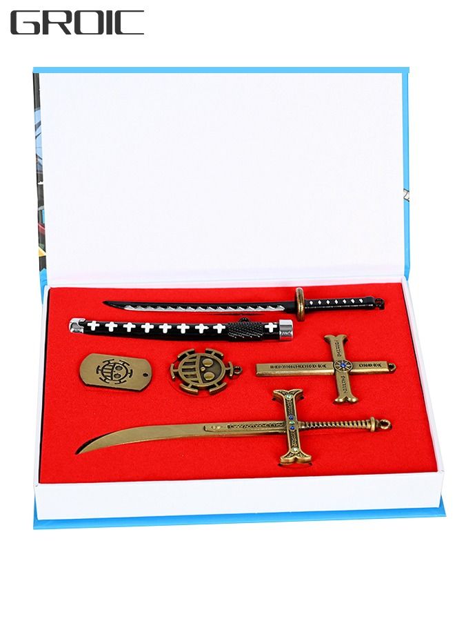 GROIC 6-Piece Mihawk Hawkeye Trafalgar Law Sword Anime One Piece Model Metal Sword Knife Set For Kids - Image 1