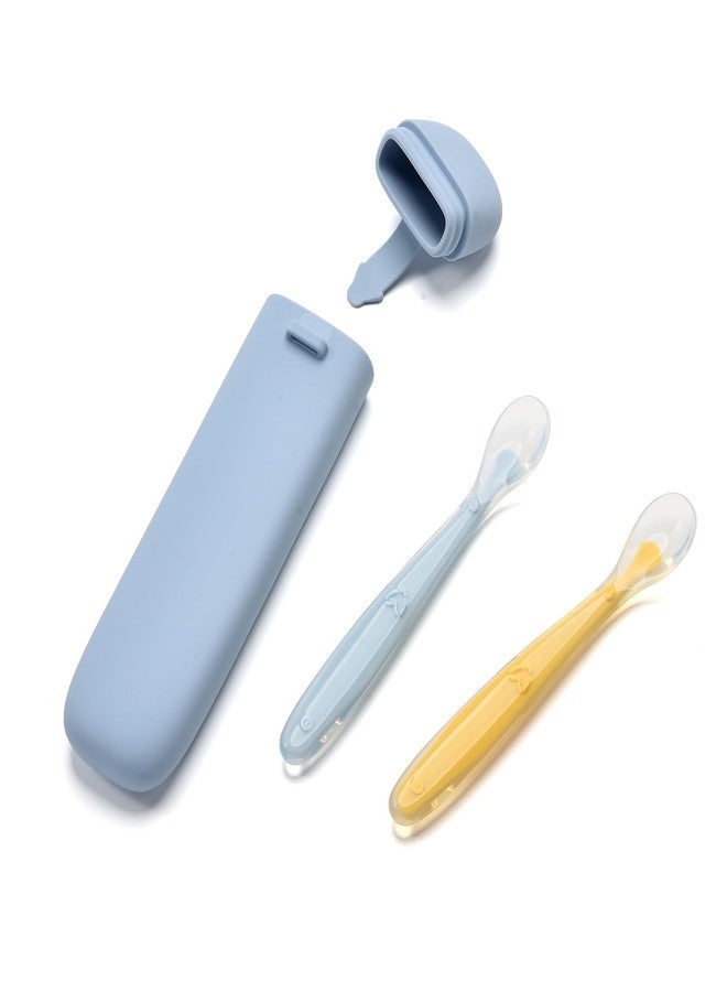 Imagination Junction Silicone Baby Spoons for Baby Led Weaning, Spoons with Storage Box，Feeding Spoons for First Stage Baby Dishwasher Safe (Blue) - Image 1