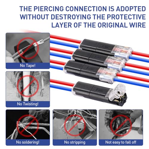 Serplex® 24pcs 2-Pin Cable Connector for 18-24AWG Wires, 2 Way Universal Compact Wire Terminals, 2 Pin Push-Type Connectors with Locking Buckle, Electrical Wire Connector - Image 5