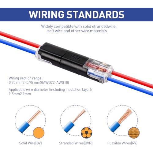 Serplex® 24pcs 2-Pin Cable Connector for 18-24AWG Wires, 2 Way Universal Compact Wire Terminals, 2 Pin Push-Type Connectors with Locking Buckle, Electrical Wire Connector - Image 3