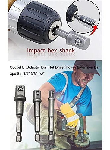 MLD MLD EBR_05 Socket Bit Hex Shank Adapter Drill Nut Driver Power Extension Bar 3 Pieces Set 14 38 12 for AutomotiveHome Repair Tool KitsmetalColorMulti  - Image 2