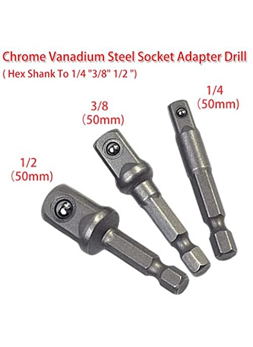 MLD MLD EBR_05 Socket Bit Hex Shank Adapter Drill Nut Driver Power Extension Bar 3 Pieces Set 14 38 12 for AutomotiveHome Repair Tool KitsmetalColorMulti  - Image 4