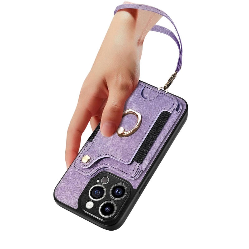 Protective Case | Card Holder | Purple | Leather Texture | Drop Protection | Shockproof Cover for iPhone 15 / 15 Plus / 15 Pro / 15 Pro Max - Image 1