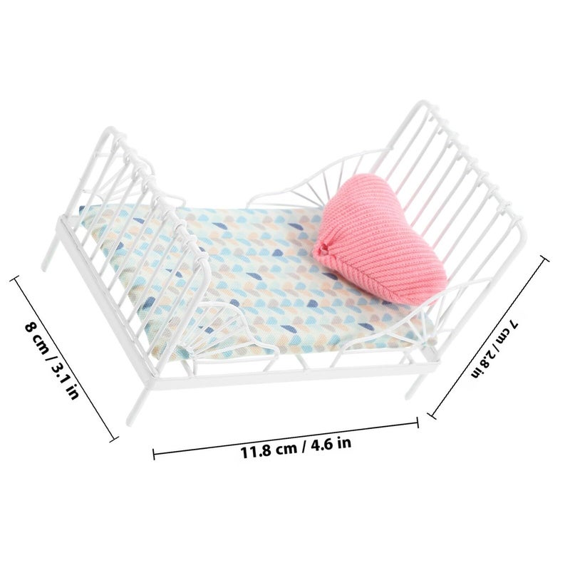 Miniature Doll House Metal Bed Set With Pillow For Bedroom Scene Decoration - Image 3