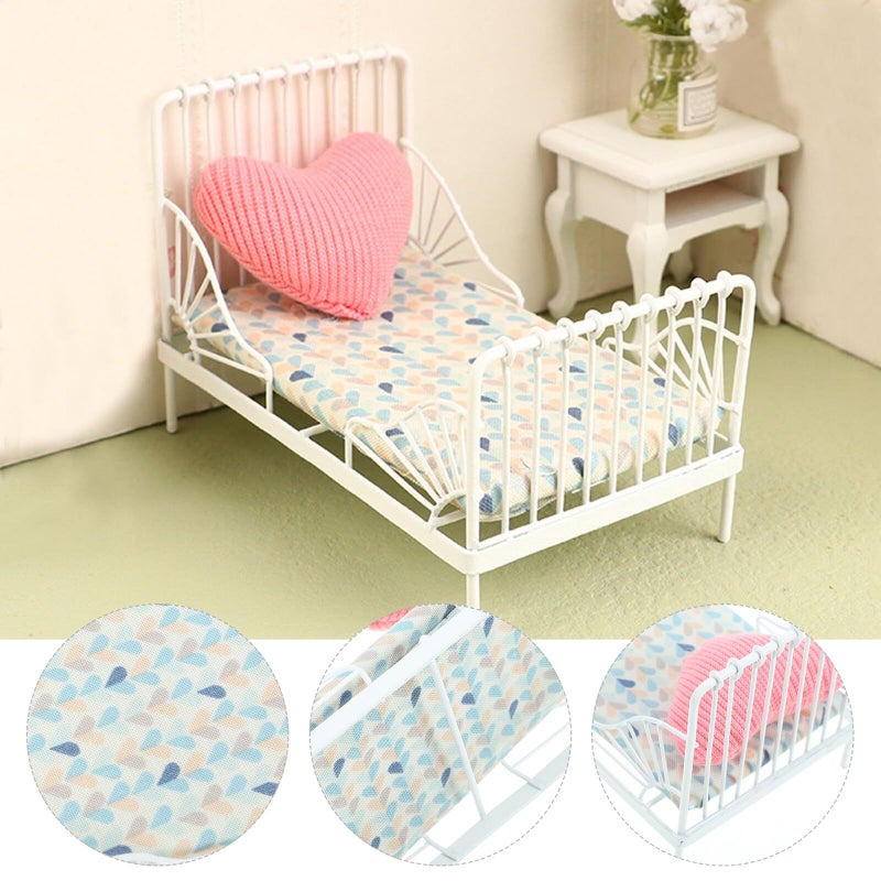 Miniature Doll House Metal Bed Set With Pillow For Bedroom Scene Decoration - Image 5