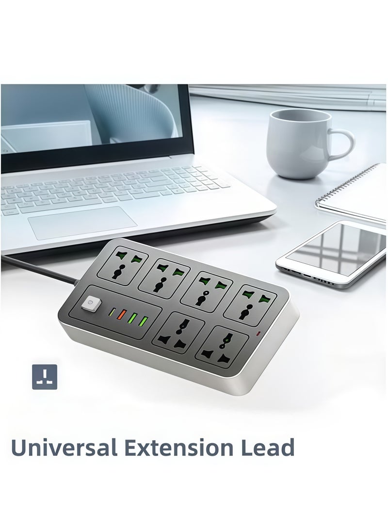 Lesha Universal Extension Lead with Multiple Function, UK 3 Pin Socket Outlet with 6 Gang | 3 USB Ports | 1 Type-C Port), Power Extension Cable, 2M Electric Socket Mains Strip for Home,Kitchen,and Office - Image 3