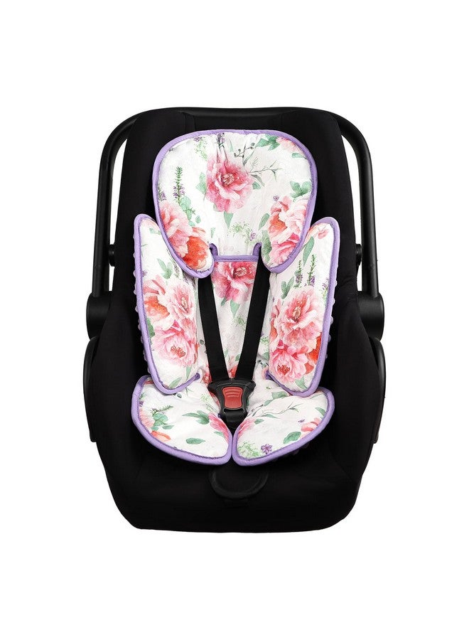 Pea Pod Infant Car Seat Insert Pea Pod 2-in-1 Baby Car Seat Head & Body Support for Newborn Girl Reversible 3 Layer Warm Preemie Carseat Stroller Cushion Headrest with Soft Minky Dot Fabric, Pink Floral - Image 1