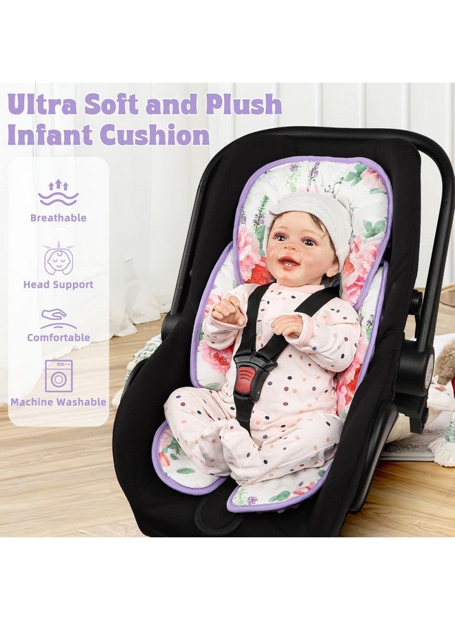 Pea Pod Infant Car Seat Insert Pea Pod 2-in-1 Baby Car Seat Head & Body Support for Newborn Girl Reversible 3 Layer Warm Preemie Carseat Stroller Cushion Headrest with Soft Minky Dot Fabric, Pink Floral - Image 4