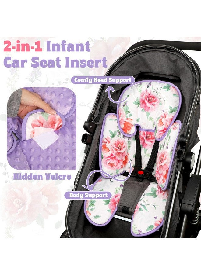 Pea Pod Infant Car Seat Insert Pea Pod 2-in-1 Baby Car Seat Head & Body Support for Newborn Girl Reversible 3 Layer Warm Preemie Carseat Stroller Cushion Headrest with Soft Minky Dot Fabric, Pink Floral - Image 2
