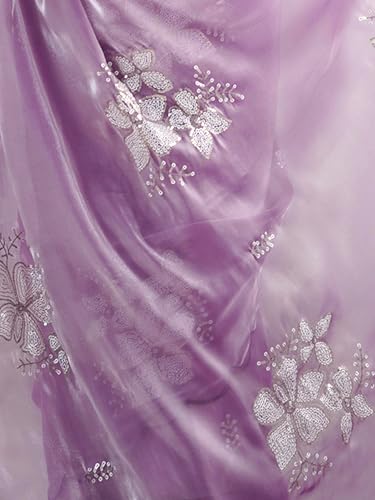Satrani Women's Shimmer Chiffon Sequins Embroidery Saree with Unstitched Blouse Piece (3997S123N_Lavender) - Image 5