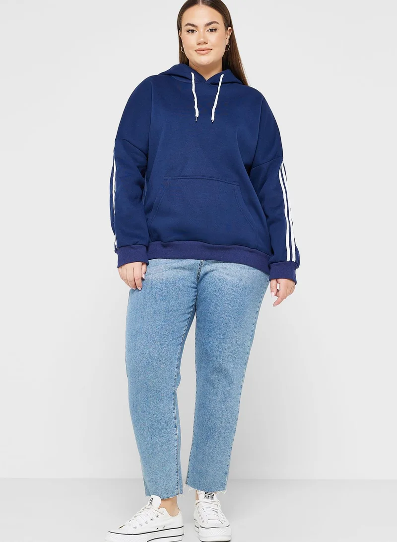 Ginger Plus Stripe Detail Drawstring Hoodies