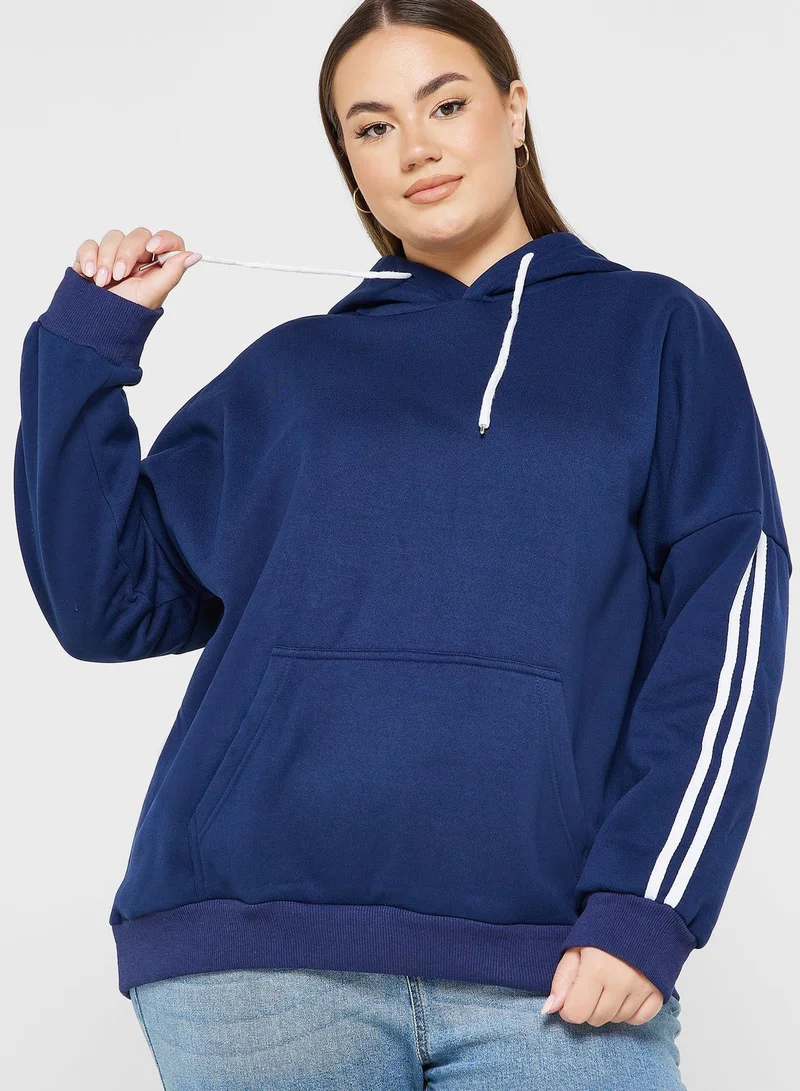 Ginger Plus Stripe Detail Drawstring Hoodies