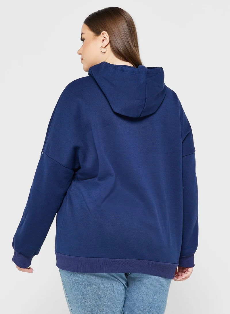 Ginger Plus Stripe Detail Drawstring Hoodies