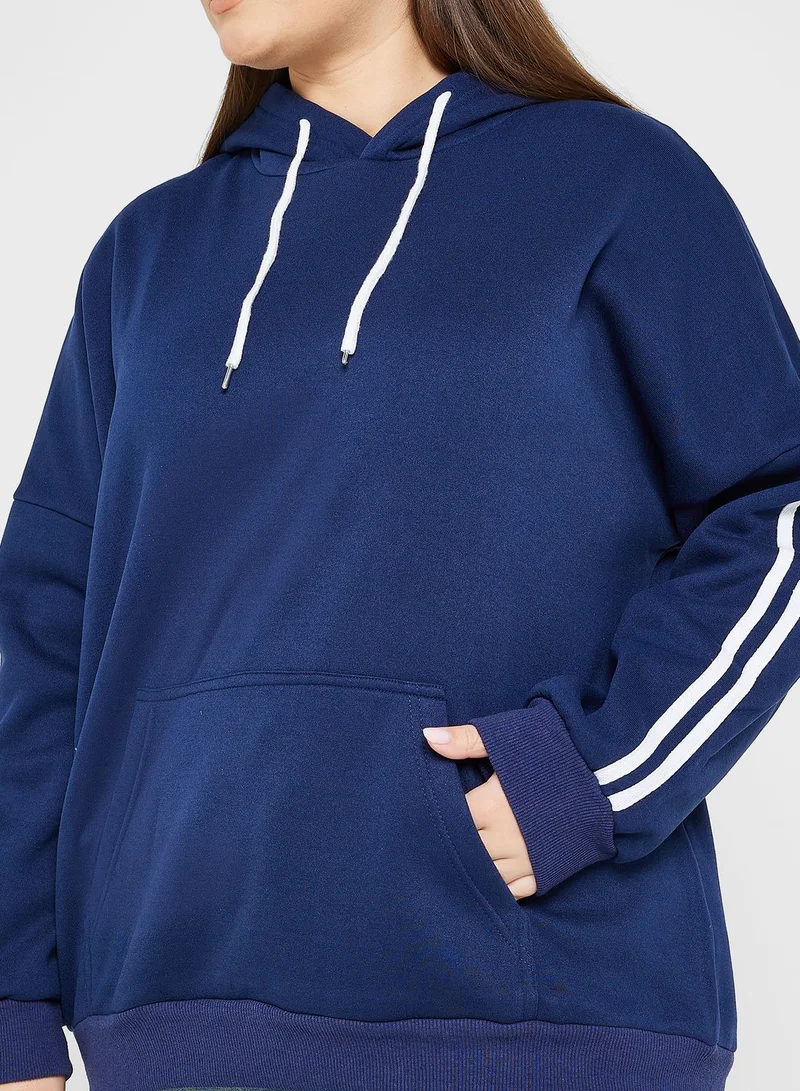 Ginger Plus Stripe Detail Drawstring Hoodies
