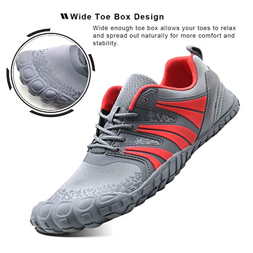 Oranginer Men's Barefoot Shoes Big Toe Box Minimalist Trail Running Shoes for Men Gray/Red Size 6.5 - Image 3
