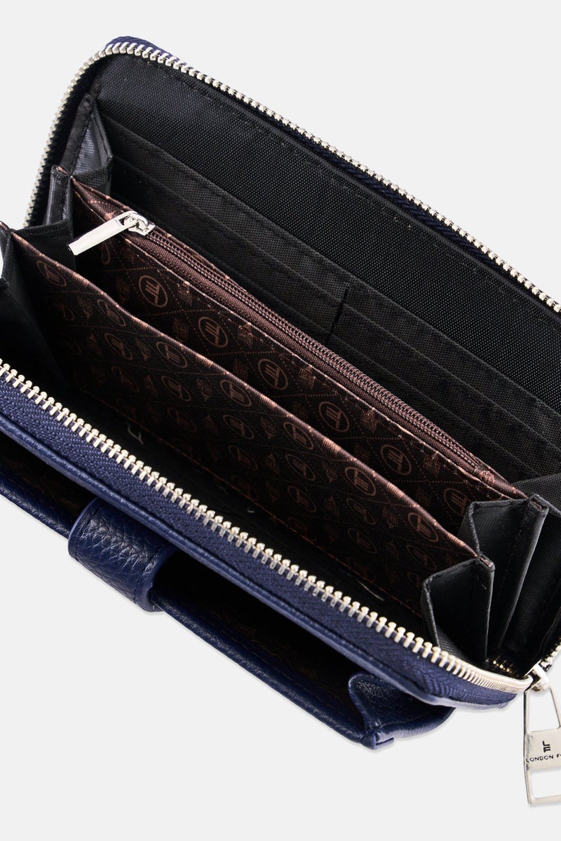 London Fog Women Brand Logo Felicity Pebble Zip Around Wristlet Wallet, Navy - Image 3