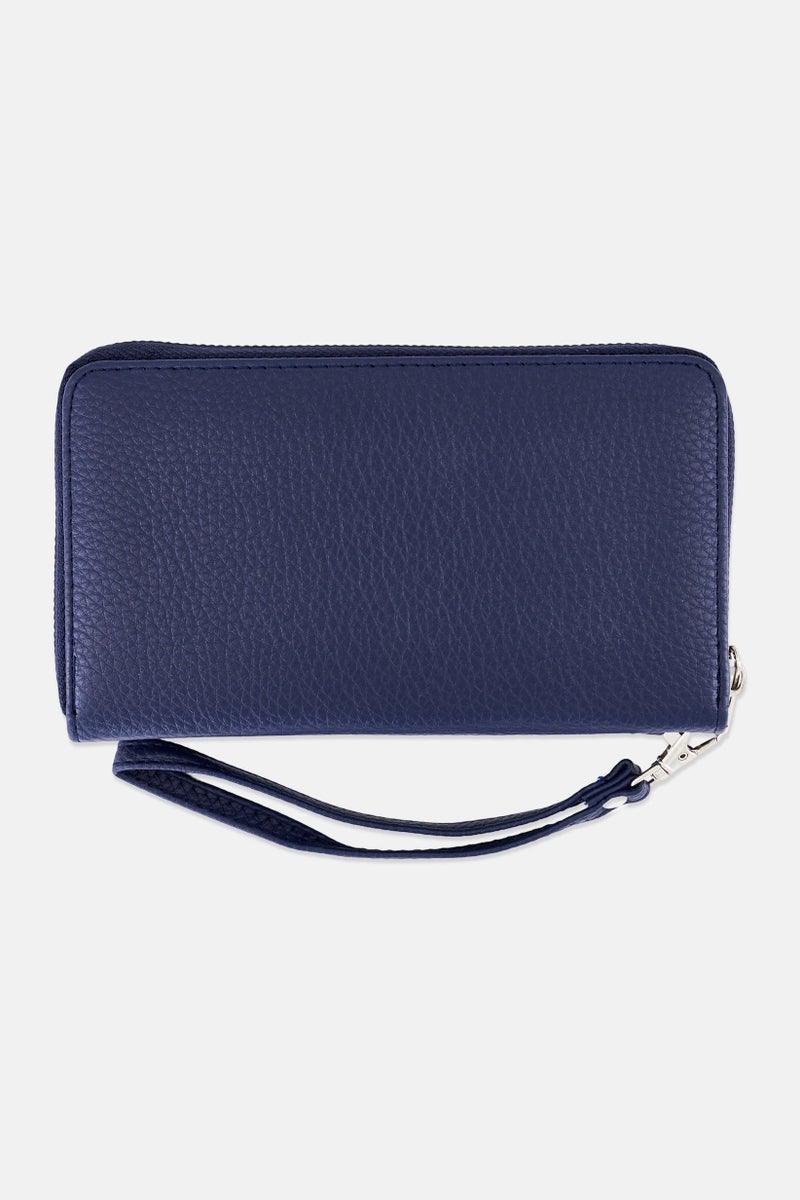 London Fog Women Brand Logo Felicity Pebble Zip Around Wristlet Wallet, Navy - Image 2
