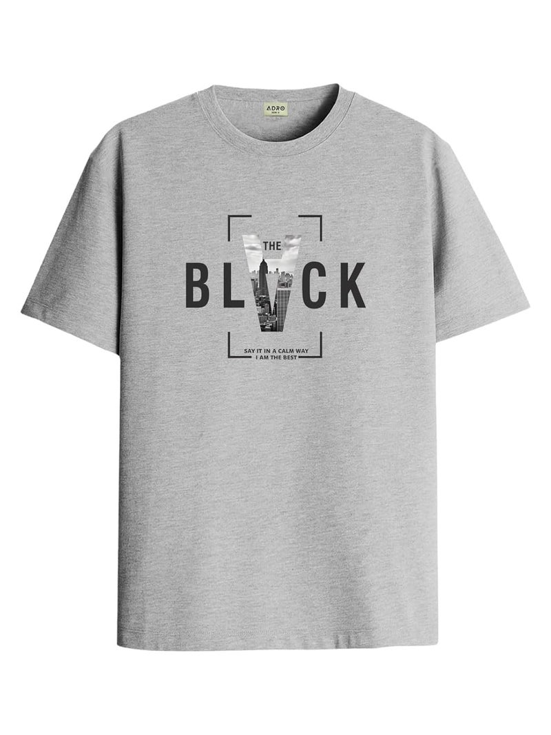 ADRO Men's Regular Fit T-Shirt - Bold Block Vision BLVCK Design in Grey - Image 1