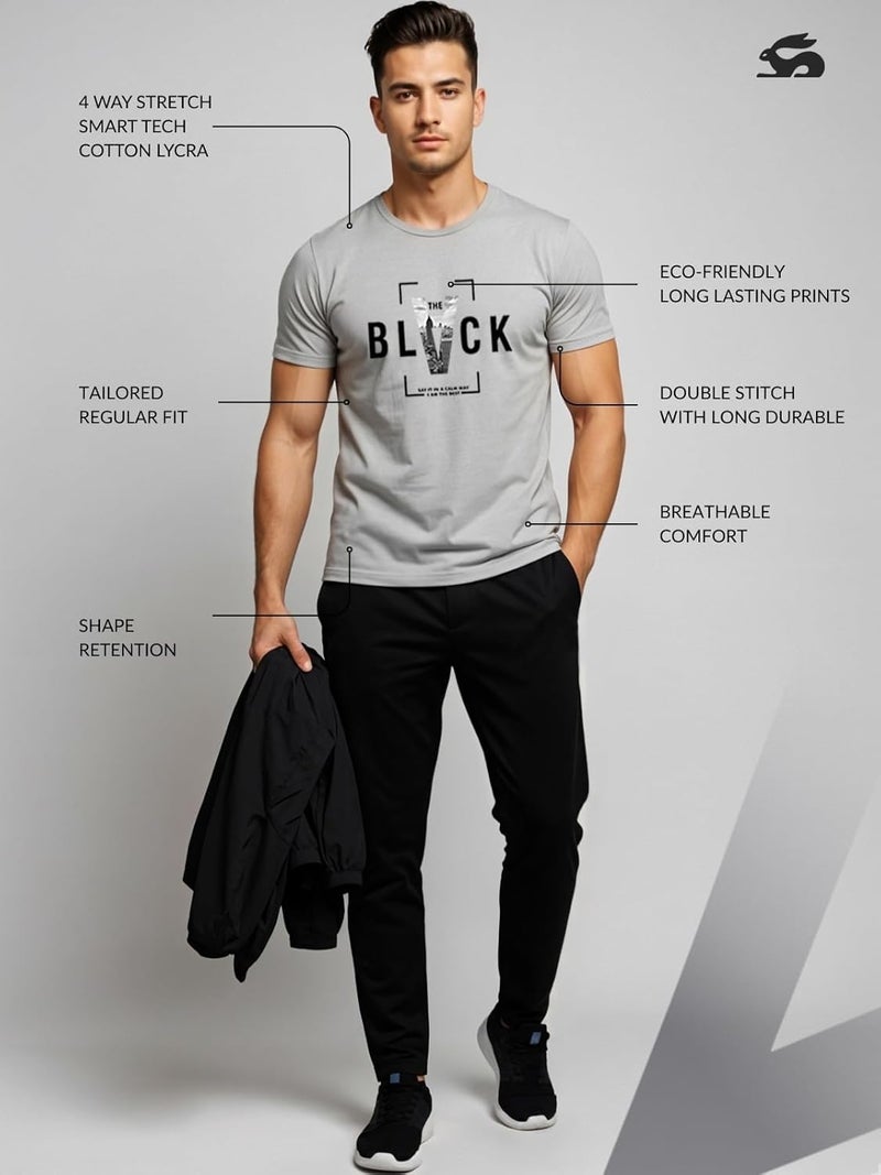 ADRO Men's Regular Fit T-Shirt - Bold Block Vision BLVCK Design in Grey - Image 3