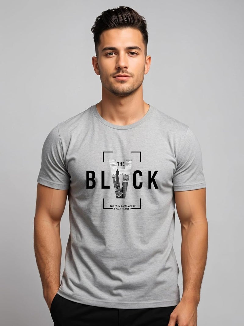 ADRO Men's Regular Fit T-Shirt - Bold Block Vision BLVCK Design in Grey - Image 2