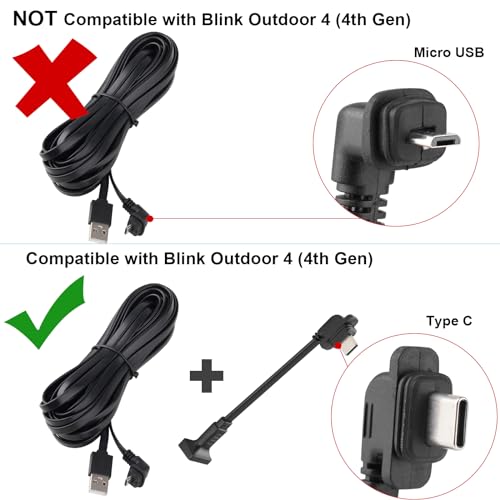 Uogw 2 Pack Extension Cable Compatible with Blink Outdoor 4(4th Gen),5inch Weatherproof Outdoor L-Shaped Flat Power Extension Cord,Female Mirco USB to Male Type C Extender Cord for Blink 4(4th Gen) - Image 3