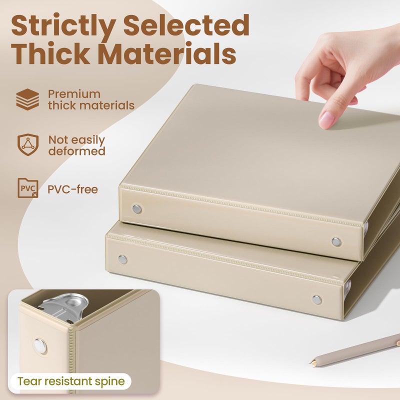 SUNEE 3 Ring Binder 1 Inch 4 Pack, Clear View Binder Three Ring PVC-Free (Fit 8.5x11 Inches) for School or Office Supplies, Neutral Aesthetic - Image 4
