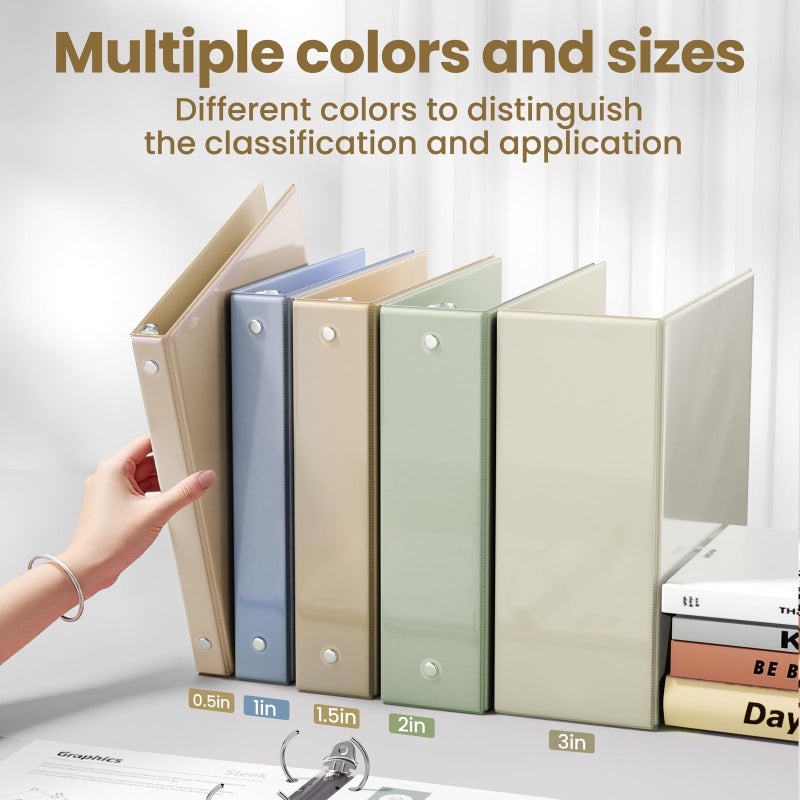 SUNEE 3 Ring Binder 1 Inch 4 Pack, Clear View Binder Three Ring PVC-Free (Fit 8.5x11 Inches) for School or Office Supplies, Neutral Aesthetic - Image 5