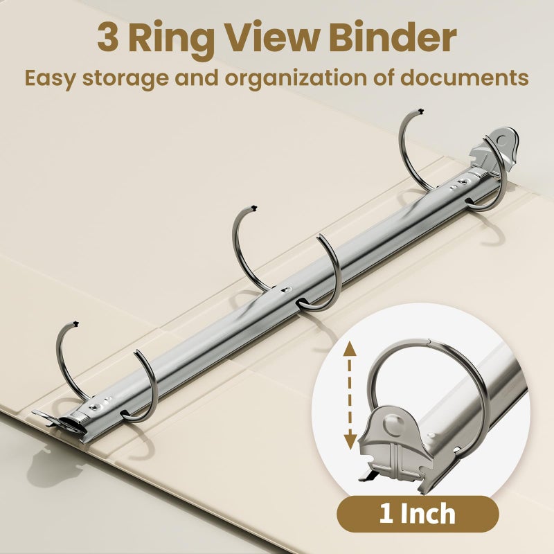 SUNEE 3 Ring Binder 1 Inch 4 Pack, Clear View Binder Three Ring PVC-Free (Fit 8.5x11 Inches) for School or Office Supplies, Neutral Aesthetic - Image 3