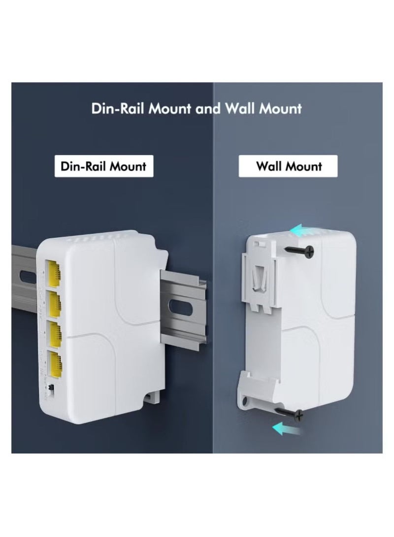 4-Port PoE Extender with Passthrough Switch, 3 PoE Outputs, IEEE 802.3af/at, VLAN Support, Wall & Din Rail Mount, Plug and Play PoE Booster/Amplifier - Image 3