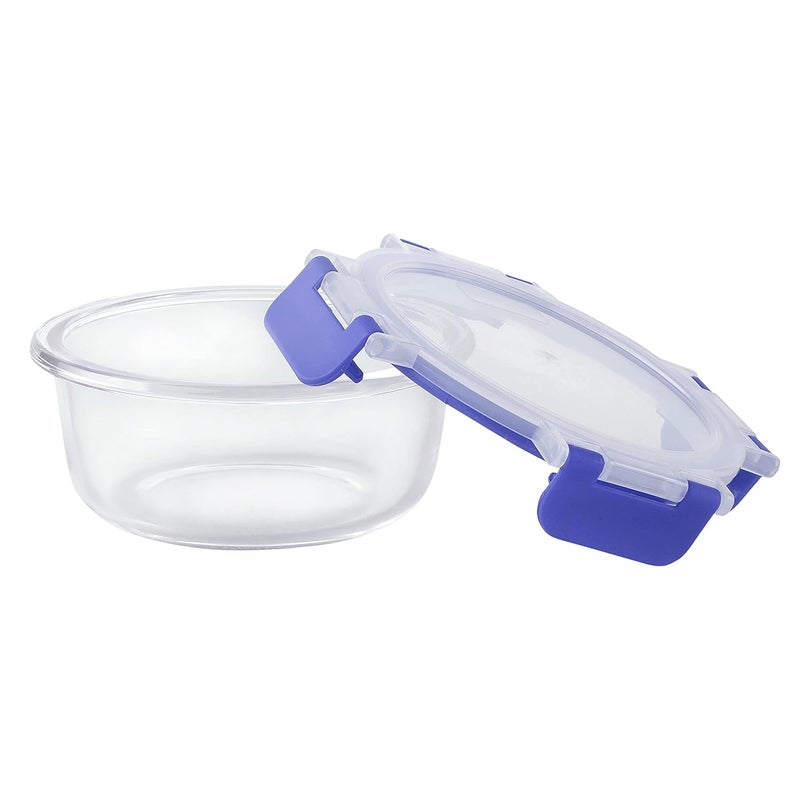 Cutting EDGE Borosilicate Glass Container with Lid Safe Lock Round Glass Food Container Microwave Safe for Kitchen Blue 400ml Set of 4 - Image 5
