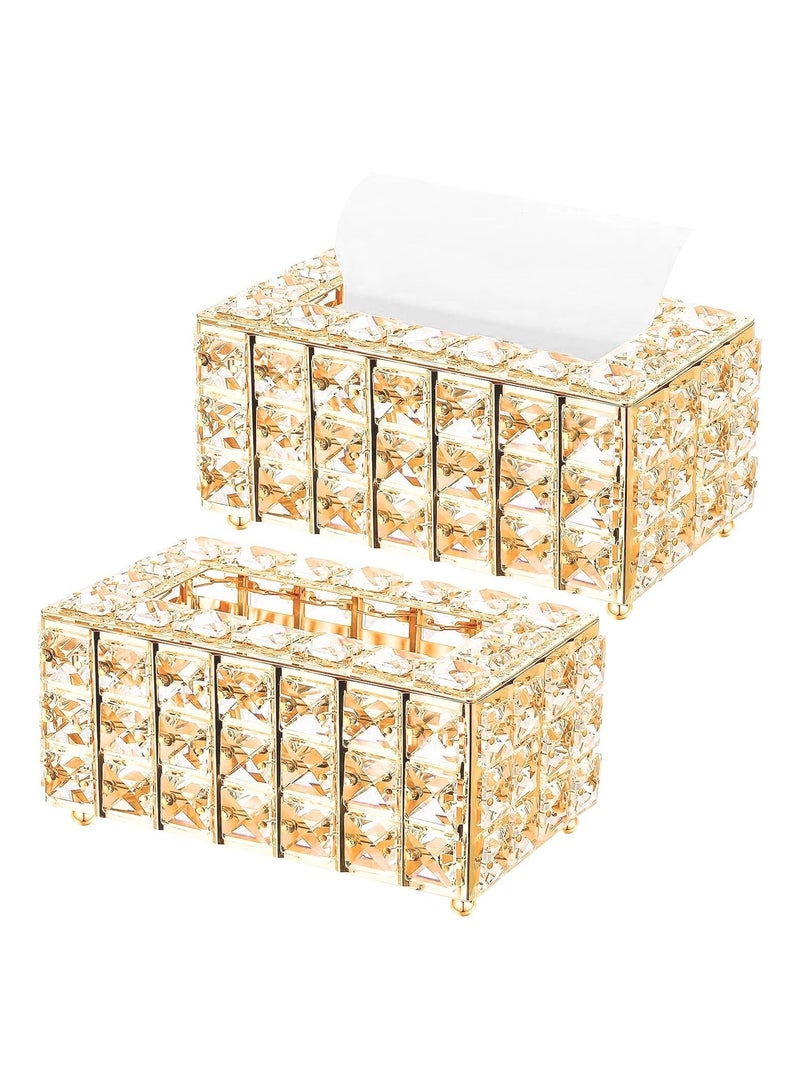 Crystal Tissue Box Cover  Facial Napkin Container Tabletop Tissue Holder Case Napkin Dispenser Holder Rectangular Facial Tissue Holder for Countertop Night Stand Bathroom Desk Dinning Table Gold  - Image 1